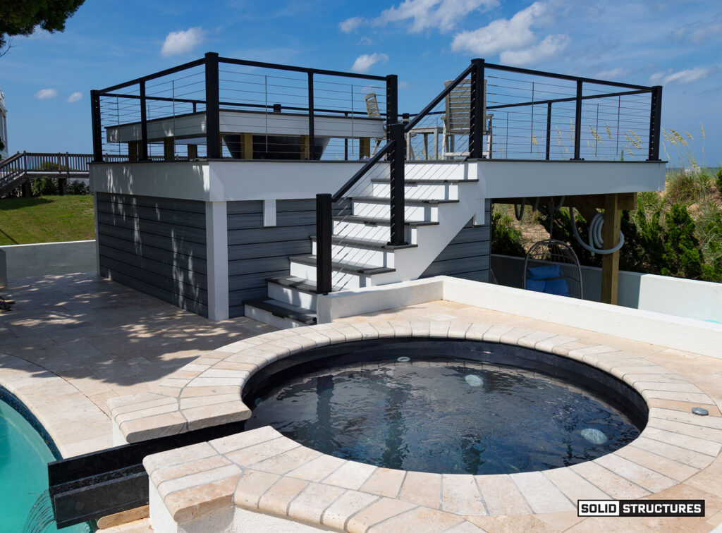 Custome Deck Wityh Cable Rails and Dream Spa Designed and Build by Solid Structures Virginia Beach Va