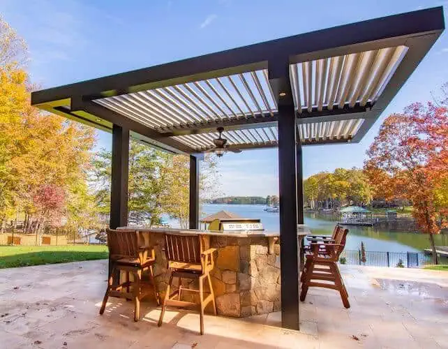 IMG_3675-scaled-1 - Solid Structures Dark Wood Pergola with Wood Furniture Lounge