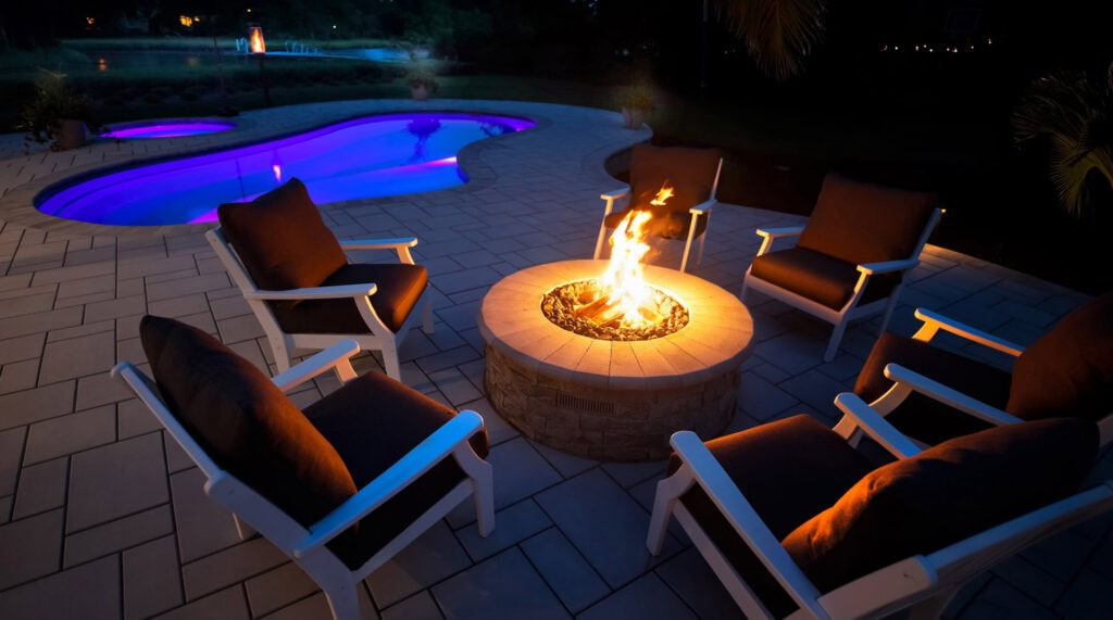 Techo Bloc Valencia Gas Firepit with Sleek Modern Design and Built-in Gas Ignition System.