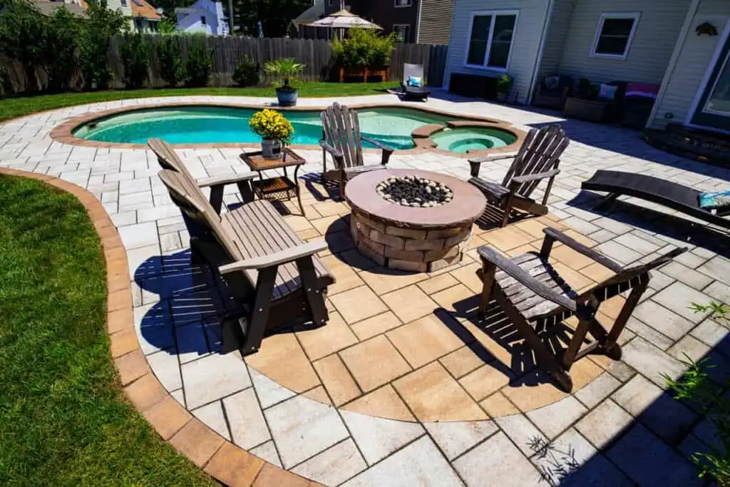gas-fire-pit - Solid Structures Outdoor Poolside Gas Firepit with Surrounding Chairs